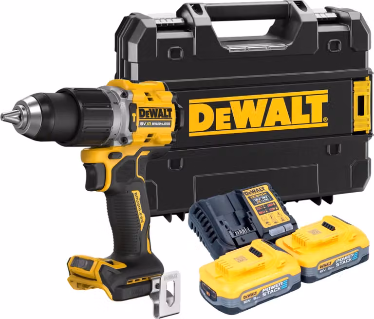 DeWalt DCD 805 H2T Avvitatore a percussione a batteria 18 V 90 Nm Brushless + 2x batteria Powerstack 5,0 Ah + caricabatteria + TSTAK