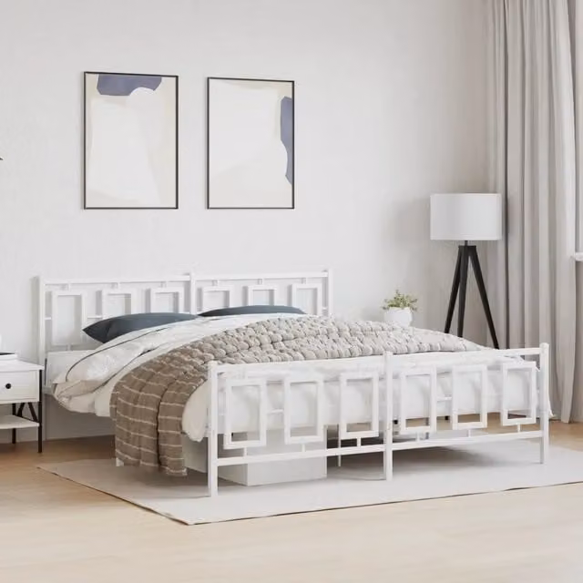 Giroletto con testiera e pediera in metallo bianco vidaXL L: 187 cm, P: 219 cm, H: 91 cm