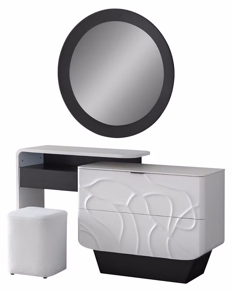Comò bianco e nero, stile moderno, superficie a più livelli, nuovo