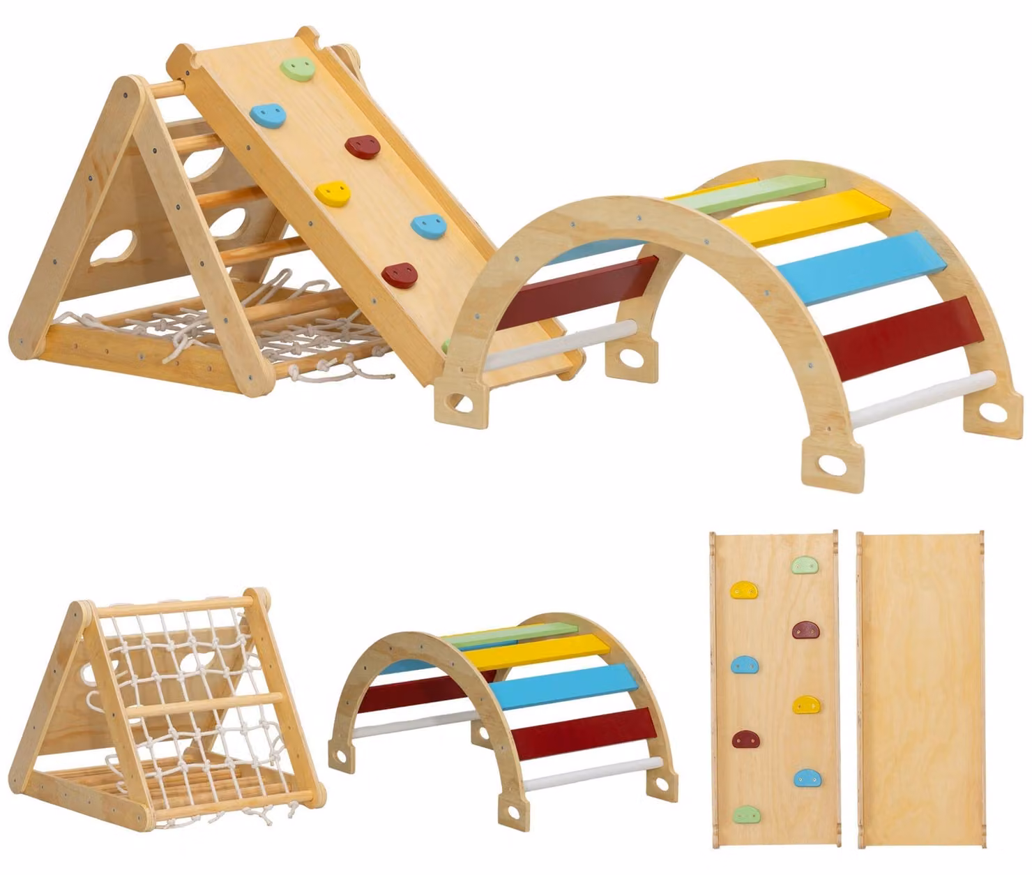Struttura gioco multifunzione 7-in-1 con scivolo e arco | Colore: Multicolore | Dimensioni: 62,5 x 168 x 57 cm