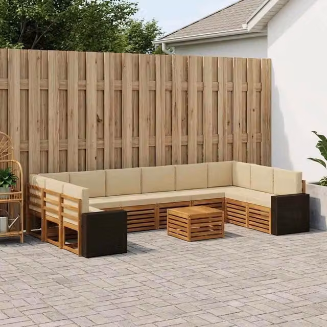 Set di divani da esterno vidaXL in legno di acacia con cuscini, beige e marrone