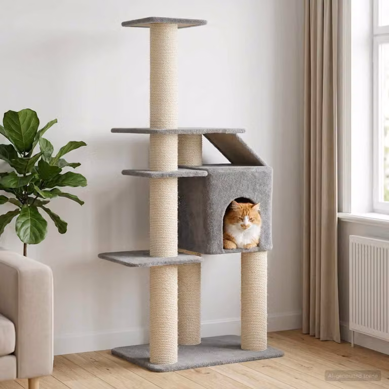 Albero per gatti vidaXL con cave e giochi integrati, Grigio