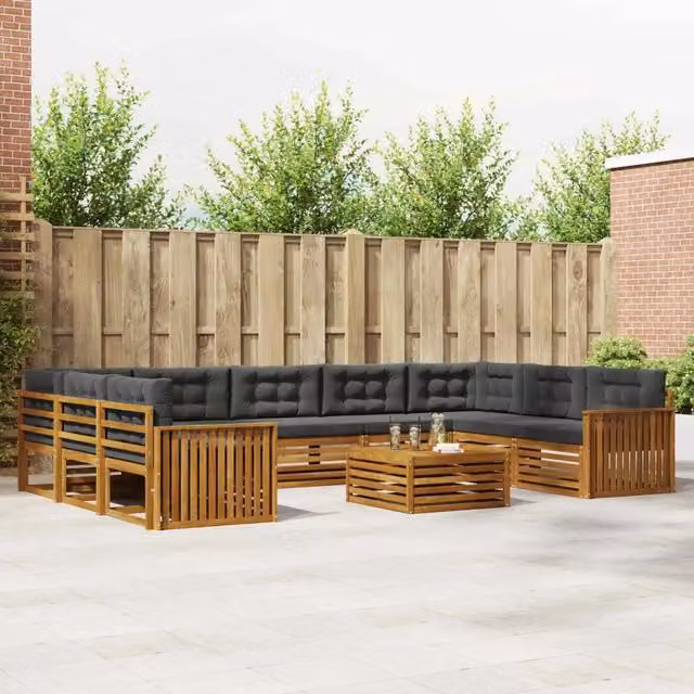 Set di 10 divani da esterno moderni vidaXL in legno di acacia, colore naturale e antracite – 1