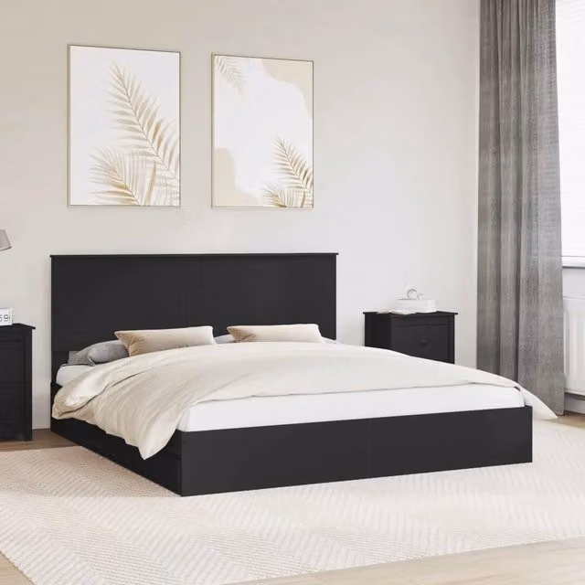 Letto con Contenitore Nero 200 x 200 cm Legno ingegnerizzato 3409518
