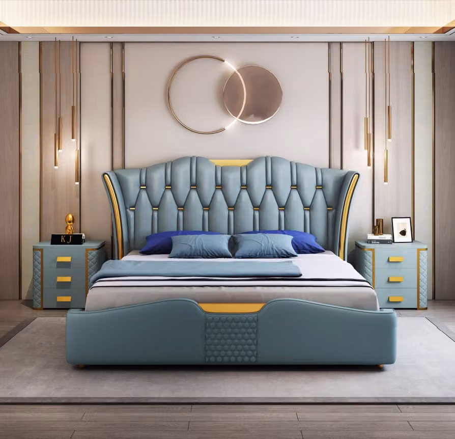 Grünes Schlafzimmer Bett Polster Design Luxus Doppel Hotel Betten 180x200cm