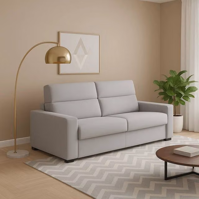 Divano Letino a 2 posti fisso Made in Italy con rivestimento sfoderabile in tessuto grigio L/P/H: 200 x 95 x 100 cm