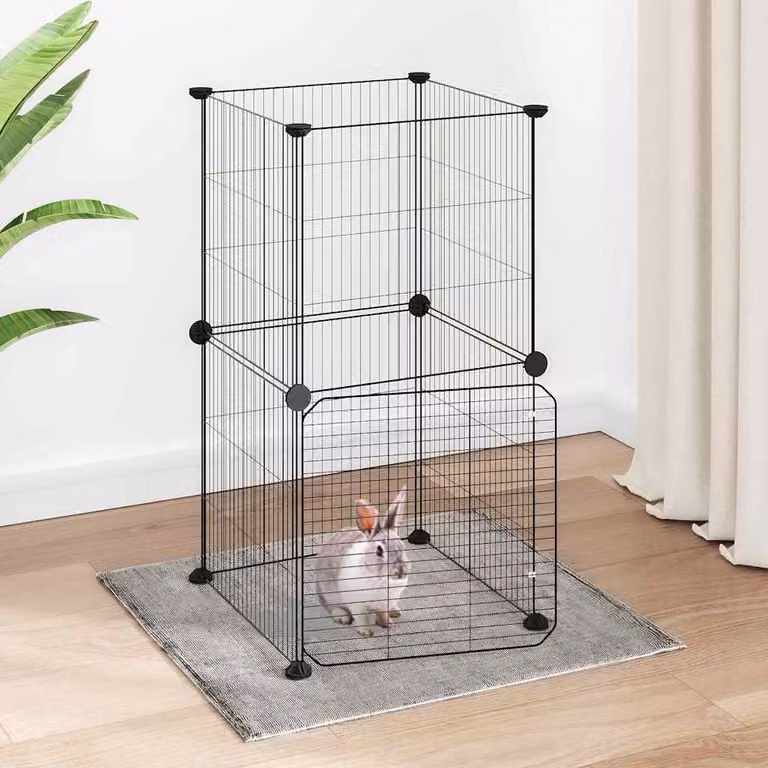 Gabbia per animali vidaXL in acciaio con 8 pannelli e porta, colore nero, L/P/H: 35 x 35 x 70 cm