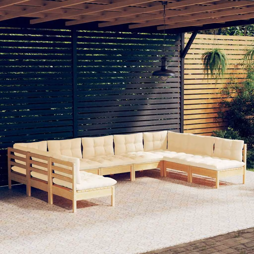Set di divani da giardino vidaXL a forma di L in legno massello di pino con cuscini beige 9 pz