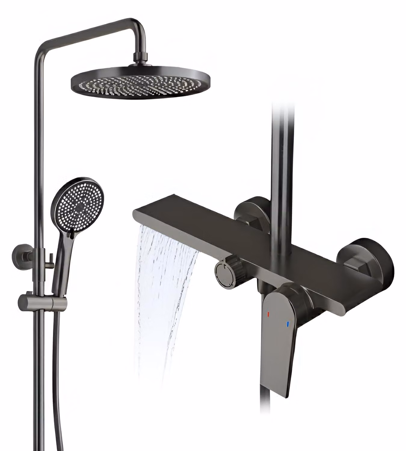 Set doccia rotondo, soffione a mano, finitura spazzolata, colore antracite, montaggio a parete