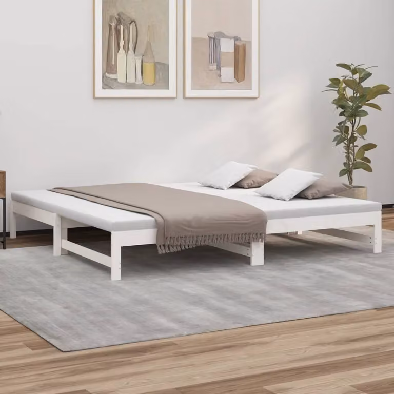 The Living Store Letto da giorno allungabile bianco 2x(100x200) cm in legno di pino massiccio
