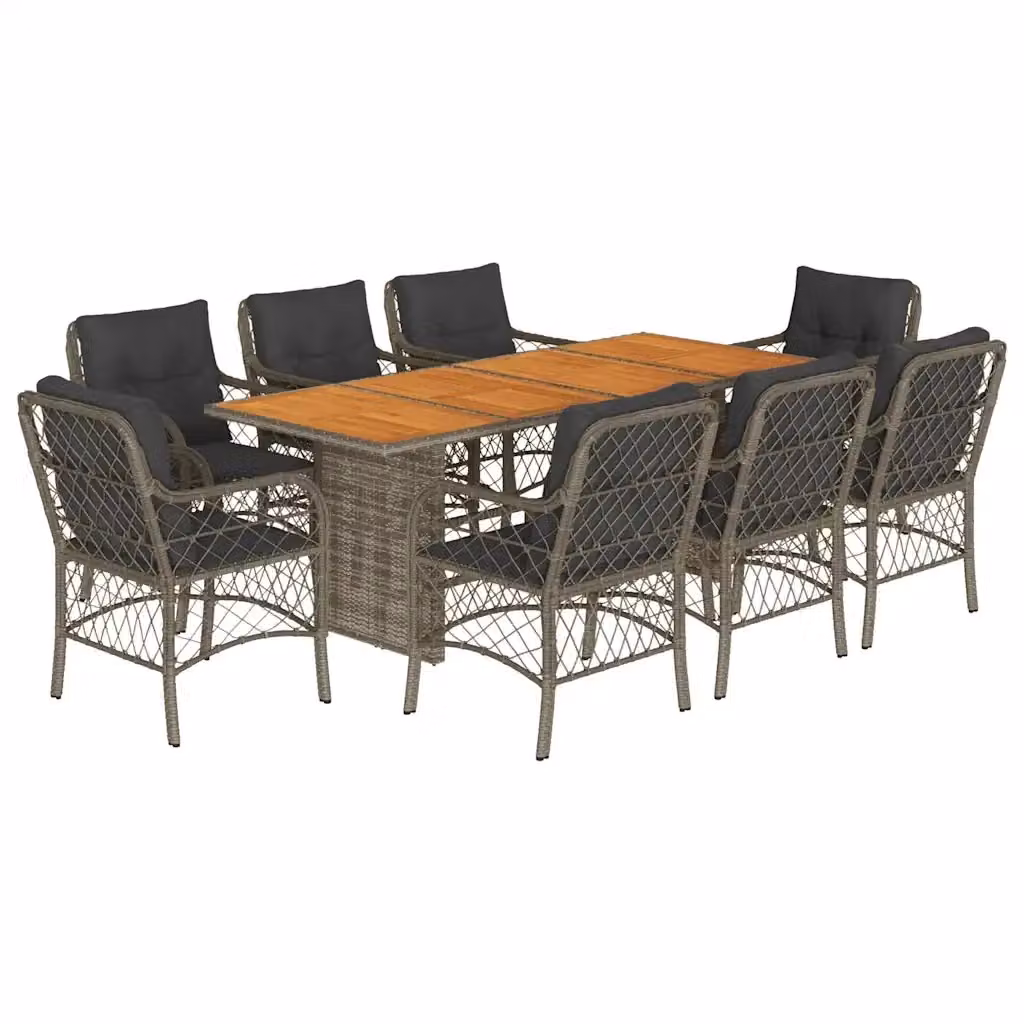 Set da pranzo da giardino vidaXL in polyrattan e legno di acacia grigio, 9 pezzi – 2