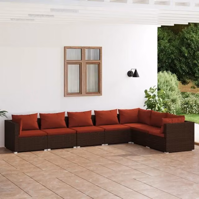 Set Divani da Giardino 7 pz con Cuscini in Polyrattan Marrone 3101739
