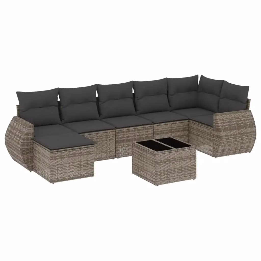 vidaXL Set Divano da Giardino 8 pz a L in Polyrattan Grigio con Cuscini e Tavolino – 2