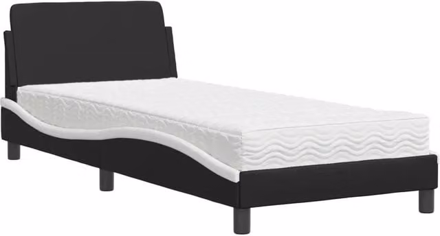 Letto singolo | Letto per adulti | Letto con Materasso Dover Nero e Bianco 90x200 cm in Similpelle