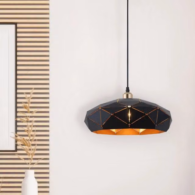 LÚZETE Lampada Sospesa Moderna Keshi Nera e Oro con Design Rotondo