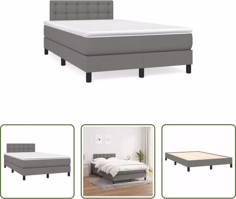 The Living Store Letto a molle con materasso grigio scuro 120x190 cm in tessuto