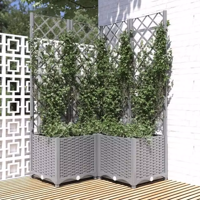 Fioriera da Giardino con Graticcio-Vaso da Esterno-Fioriera con Griglia Grigio Chiaro 80x80x136cm PP