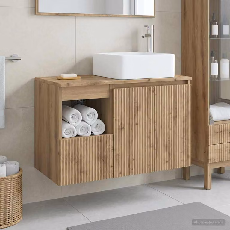 Set di mobili per il bagno vidaXL 2 pezzi in stile moderno colore marrone con mobileto sospeso e base con cassetti e ripiani interni