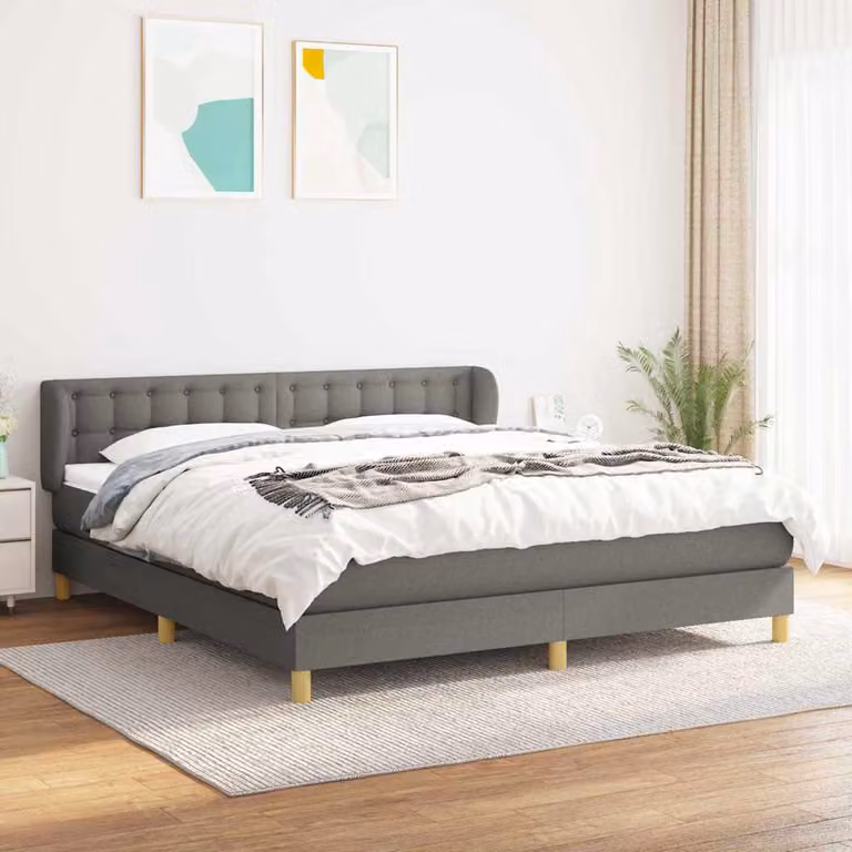 vidaXL Giroletto a Molle Ibrido con Materasso in Tessuto Grigio e Bianco L/P/H: 160 x 200 x 76,7 cm