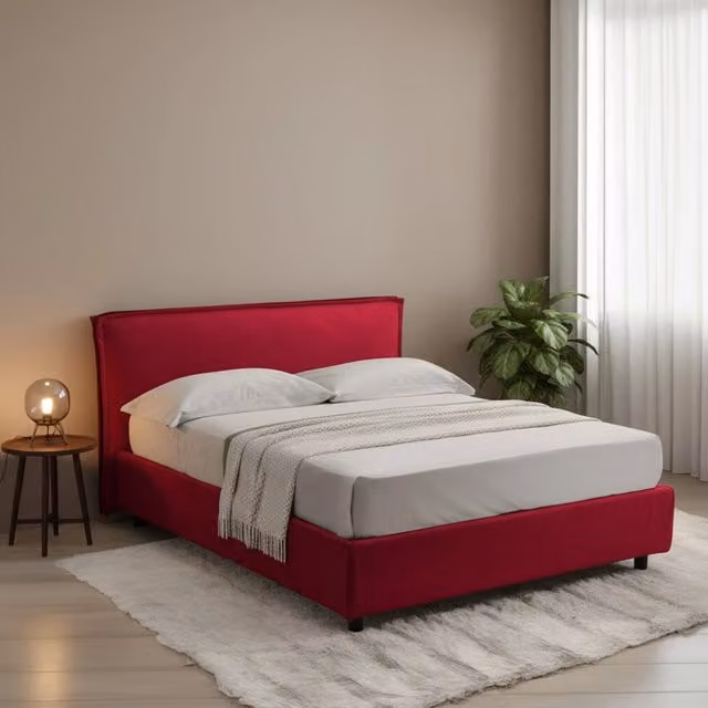 Letto Matrimoniale Brunate DMORA con Materasso Incluso, Design Moderno con Base a Sollevamento, Rosso, L: 160 cm, P: 200 cm, H: 180 cm – 1