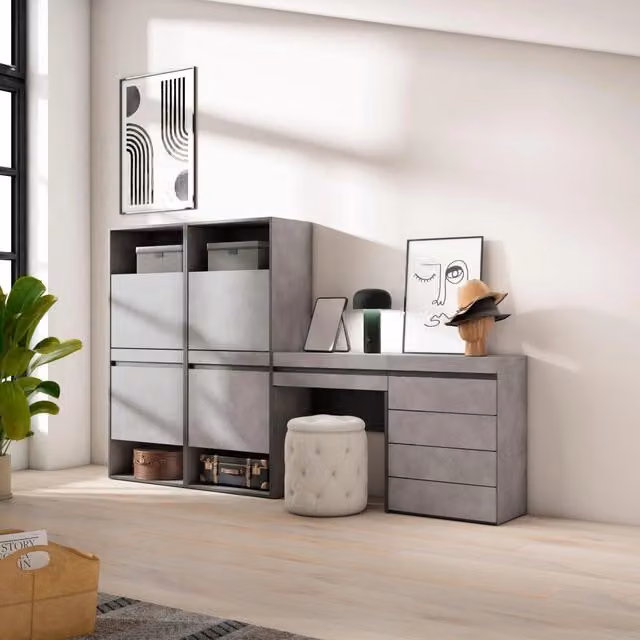 Scarpiera, 247x35x145cm, Camera da letto, Cassettiera, Tavolo da toeletta, grigio cemento RF3523