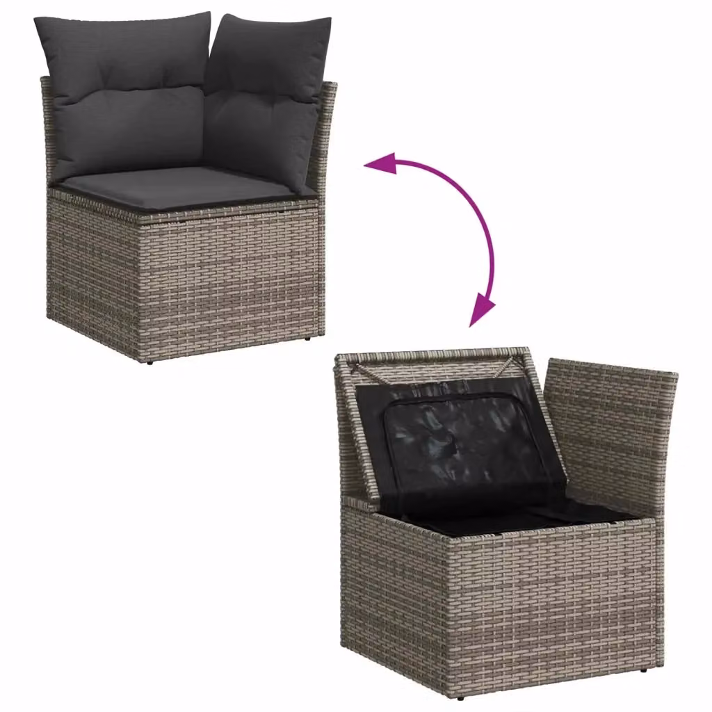 Set Divano da Giardino vidaXL a Forma di L in Polyrattan Grigio con 7 Pezzi e Cuscini – 3