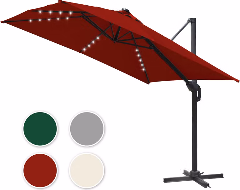 Jayseuw 300 cm ombrellone da giardino con manovella, inclinabile, UV50+ rosso