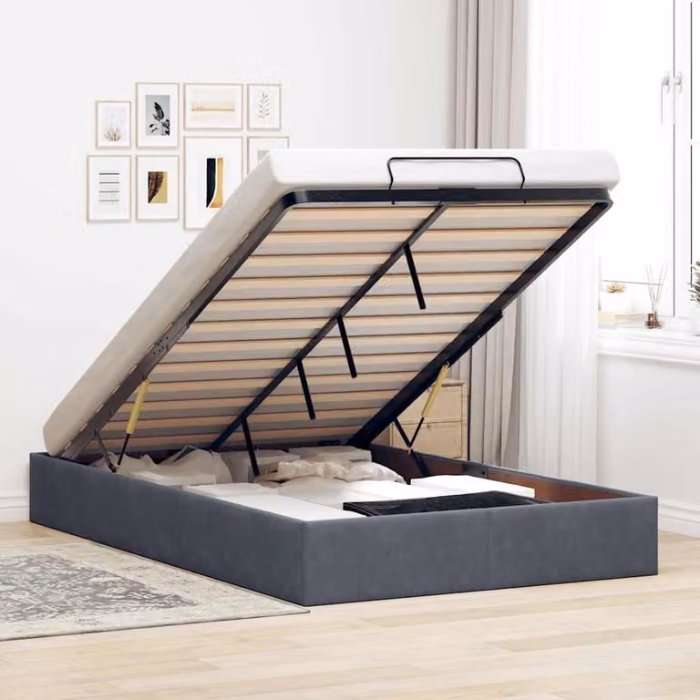 Struttura Letto con Contenitore a Sollevamento vidaXL in Velluto Grigio L/P/H: 200 x 120 x 28 cm