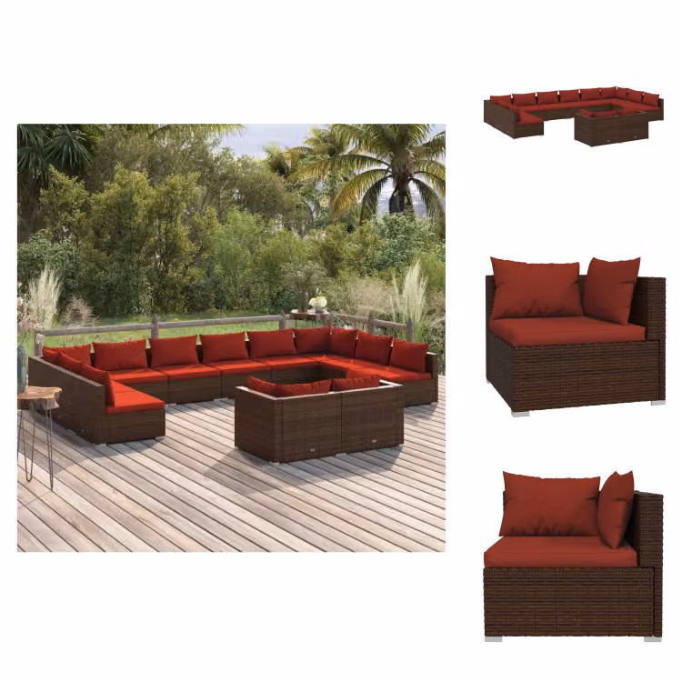 vidaXL set da salotto da giardino 12 pezzi con cuscini in poly rattan marrone - Set di mobili da giardino