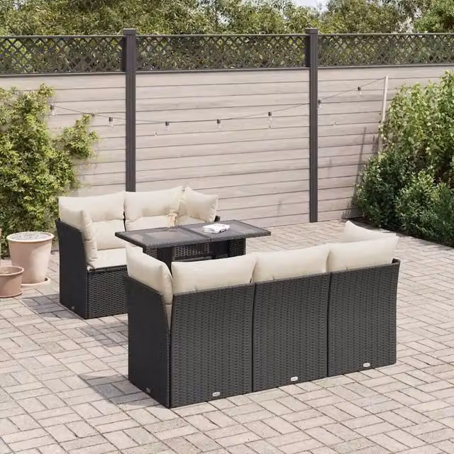 Set Divano da Giardino 6 pz con Cuscini Nero in Polyrattan 3326097