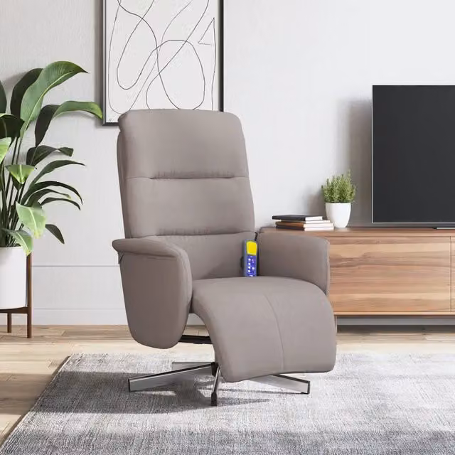 Poltrona Reclinabile Relax vidaXL in Tessuto con Poggiapiedi, Beige e Grigio, con Rotazione a 360 Gradi e Braccioli, Design Moderno per Soggiorno, H: 105,0 cm, L: 71,0 cm, P: 64,0 cm – 1