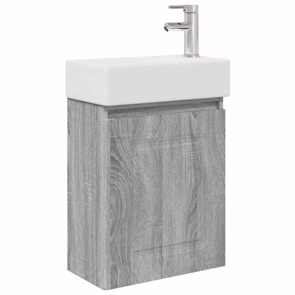 Mobile bagno moderno vidaXL Sonoma grigio e bianco, sospeso, L: 45,5 cm, P: 22,5 cm, H: 84 cm – 2