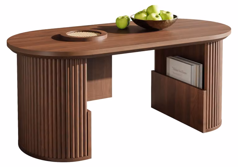 Tavolino da caffè in stile retrò, in legno di noce, con texture verticale e design moderno