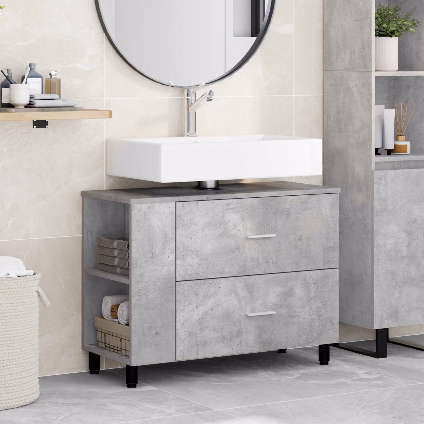 Mobiletto da bagno moderno vidaXL Grigio, L: 80 cm, P: 35 cm, H: 60 cm