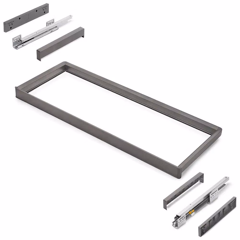 Rack con guide a estrazione totale e chiusura ammortizzata per accessori per armadi Quartz - 962-988 mm - Alluminio e plastica - Titanio