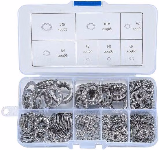 Kit assortito di anelli di bloccaggio dentati RVS con misure M3/M4/M5/M6/M8/M10/M12