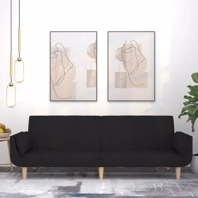 Divano Letto a 2 Posti con 2 Cuscini-Sofa Letto 2 Posti-Daybed Nero in Tessuto 973031