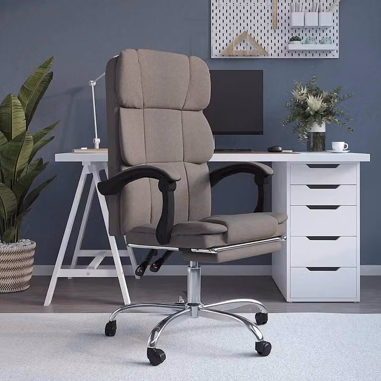 vidaXL Poltrona da Ufficio Reclinabile in Tessuto Beige e Grigio con Poggiatesta e Ruote