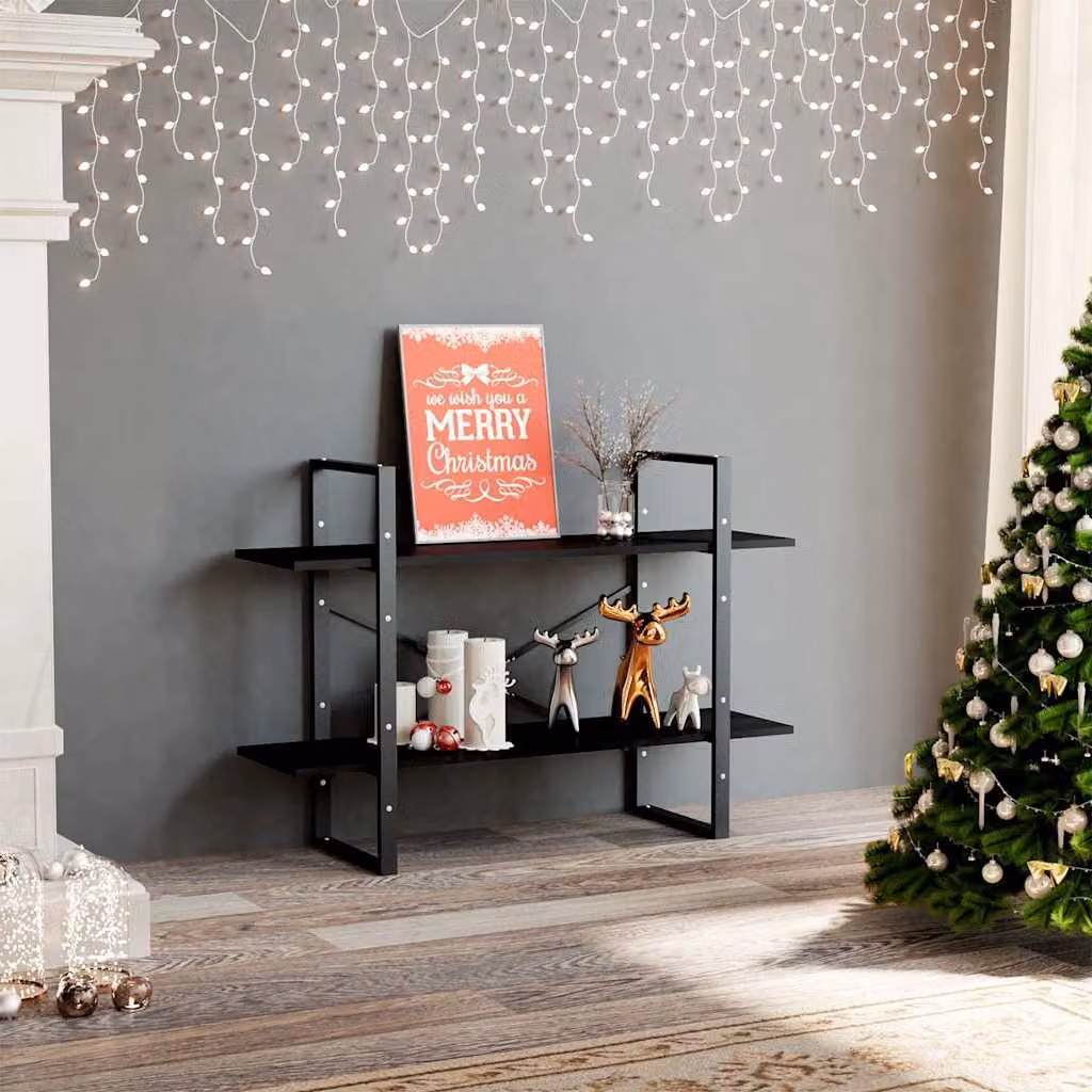 Libreria a 2 Ripiani vidaXL in Stile Industrial con Pannello Posteriore, Nera, L 100 cm x P 30 cm x H 70 cm