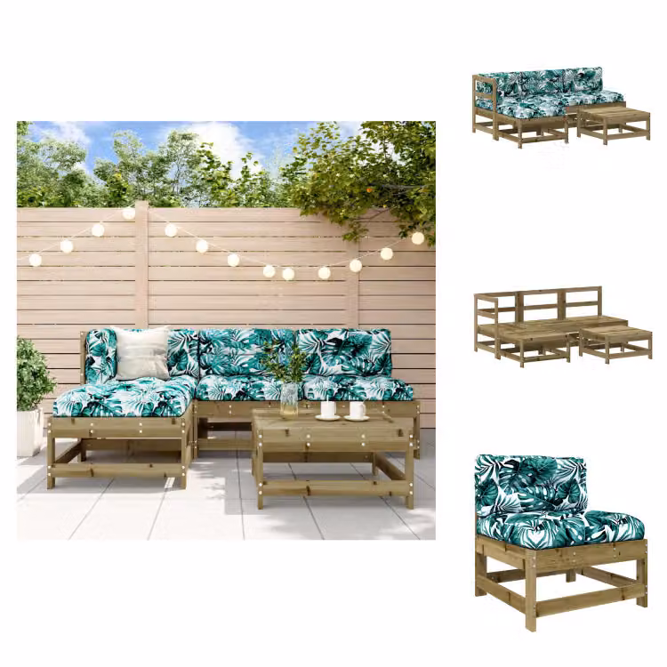 vidaXL Set di 5 pezzi con cuscini in legno di pino impregnato - Set di mobili da giardino