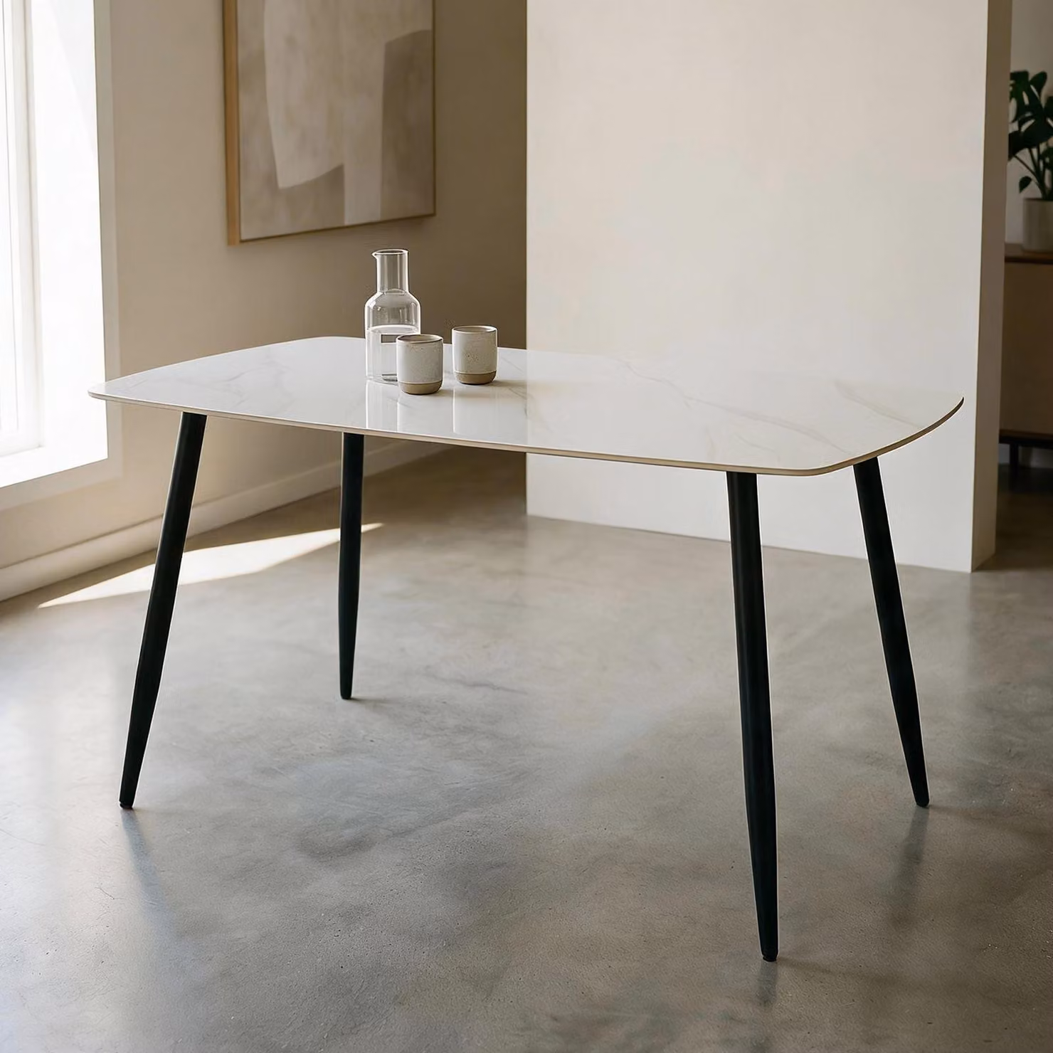 Tavolo da pranzo MORA con piano in Vetroceramica 140 x 80 cm, bianco/nero - tavolo rettangolare per sala da pranzo, robusta struttura in metallo, tavolo da cucina moderno con angoli arrotondati, ideale per la zona pranzo