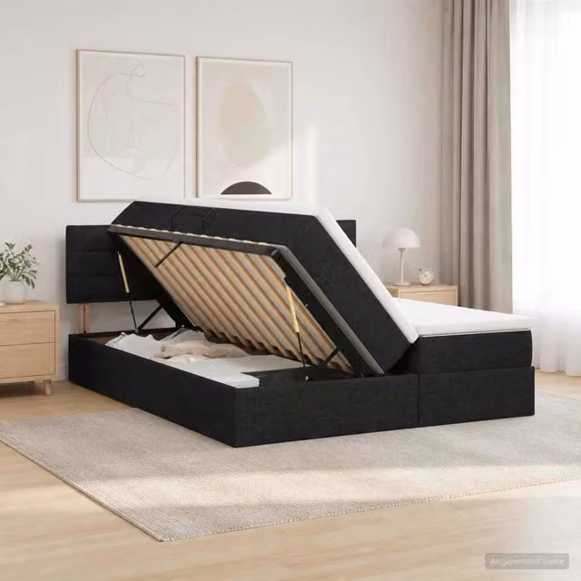 Letto con contenitore e testiera vidaXL in pelle sintetica nero e bianco L/P/H: 204 x 200 x 88 cm