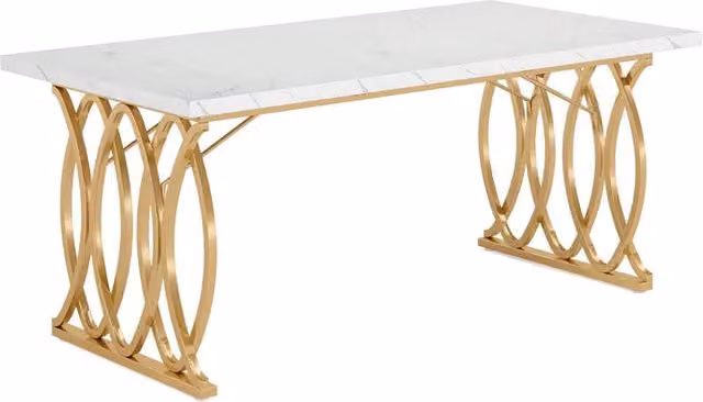 Scrivania moderna rettangolare con piano in materiale composito e struttura in metallo bianco e oro, L: 160 cm, P: 80 cm