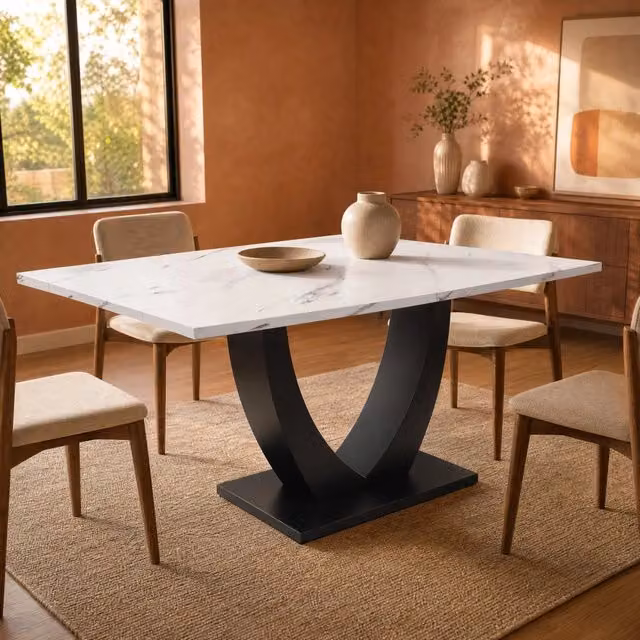 Tavolo da pranzo 140 x 75 x 75,5 cm bianco e nero con piedini regolabili