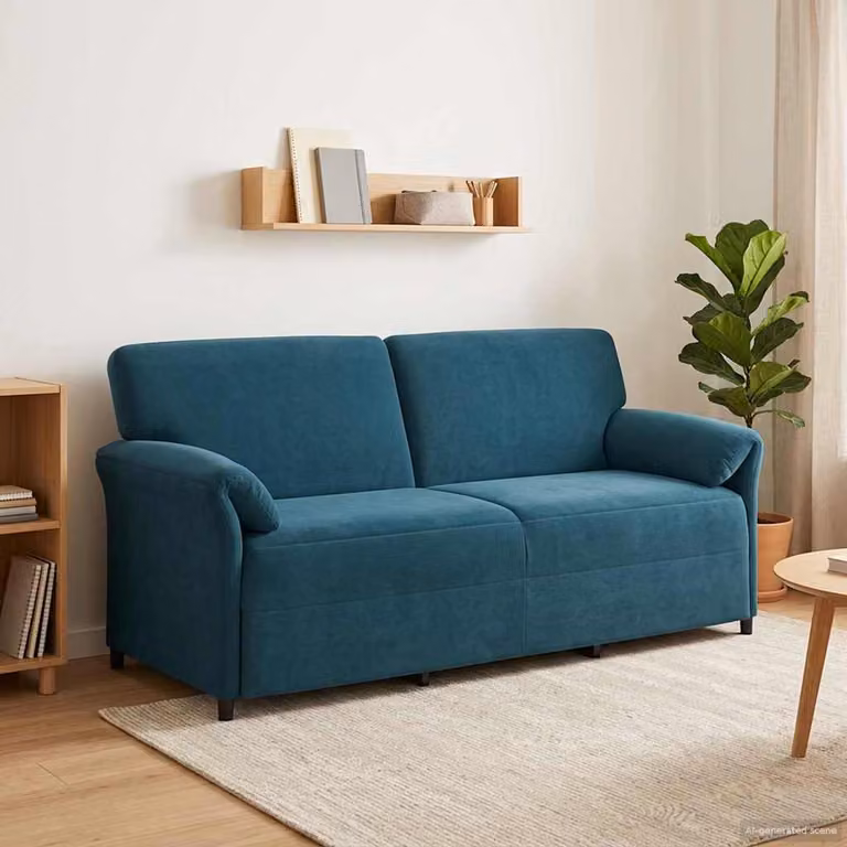 Divano 3-Persone vidaXL in Velluto Blu con Struttura in Metallo e Cuscini, L: 198 cm, P: 83 cm, H: 95 cm