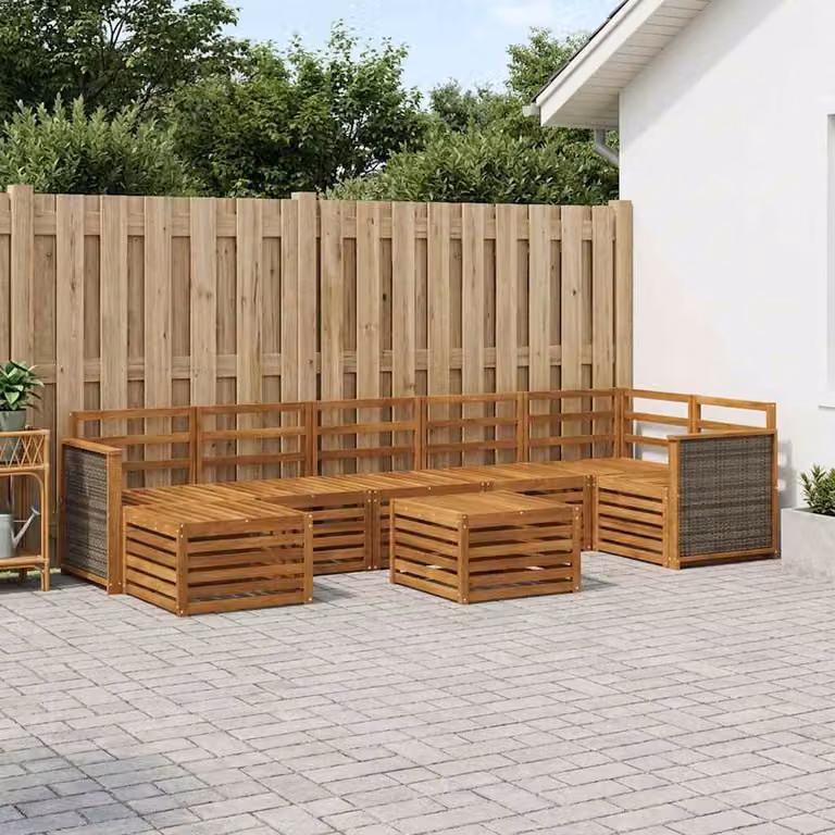 Set di divani da esterno vidaXL 7 pz in legno di acacia massello marrone con cuscini inclusi per giardino e terrazza