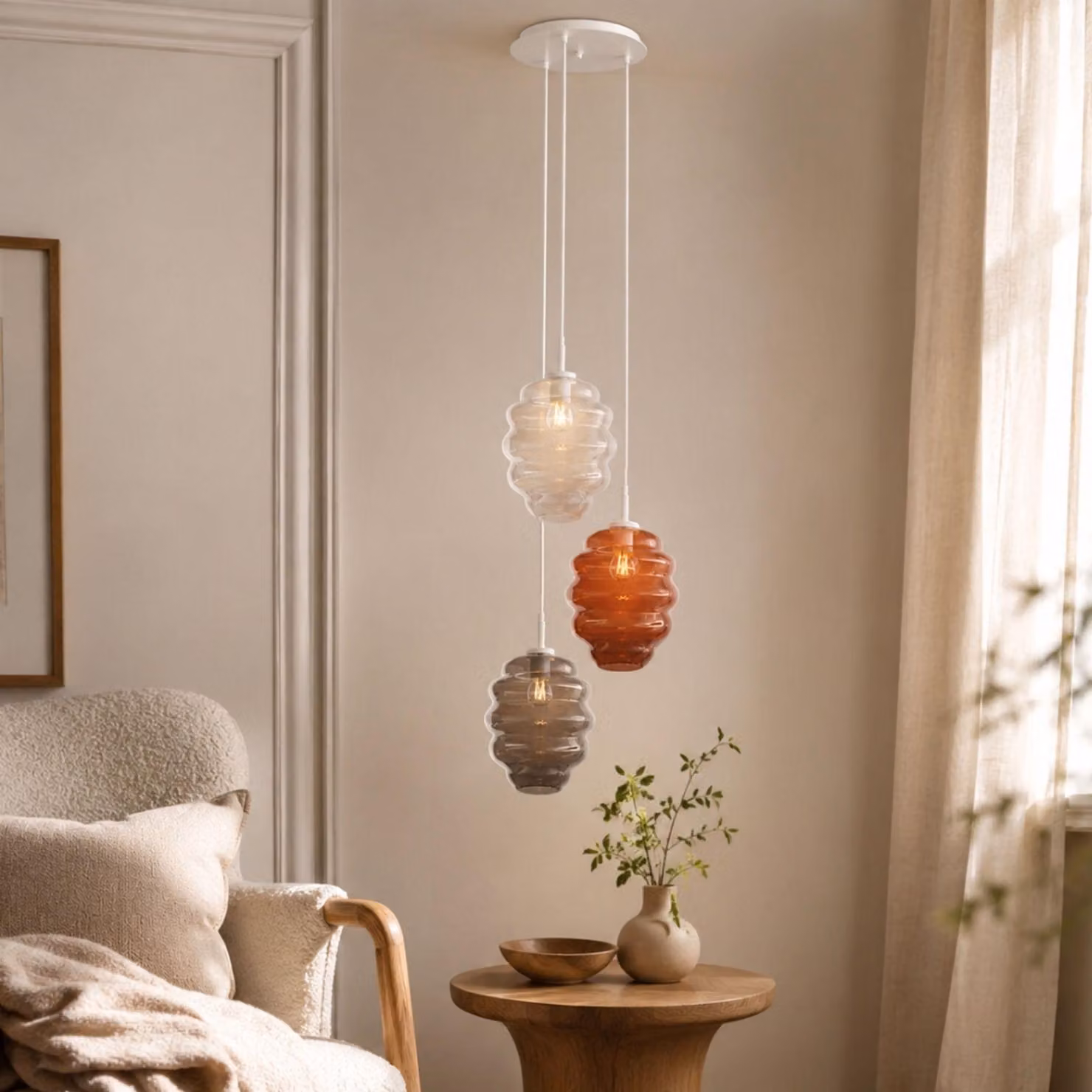 s.luce Echos gallery light 3 luci Ø 40cm baldacchino Ø 25cm marrone 3 luci ovali, allungate
