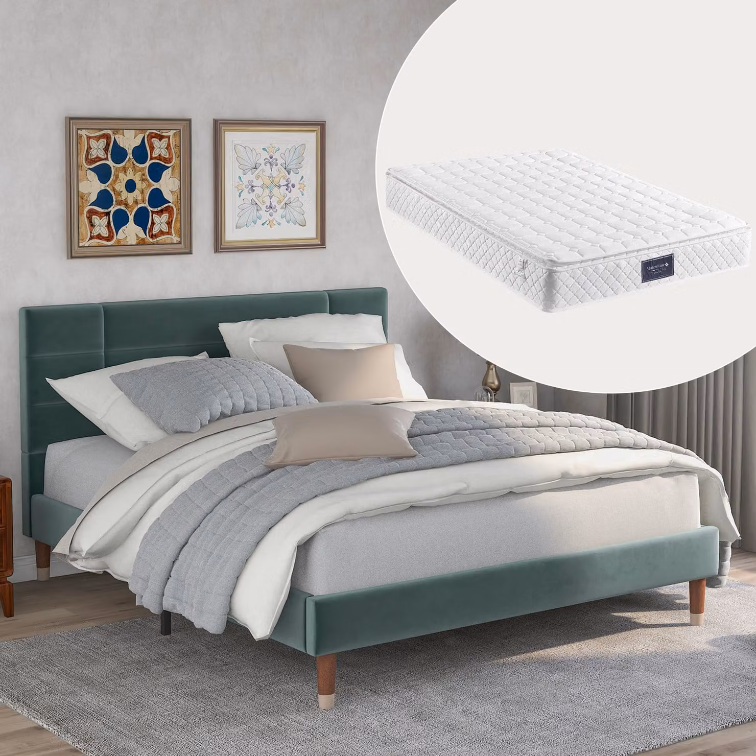Letto matrimoniale STILVORA 140x200 cm, letto imbottito con testiera alta e rete a doghe, letto per ragazzi con piedini di sostegno, nero (con materasso)