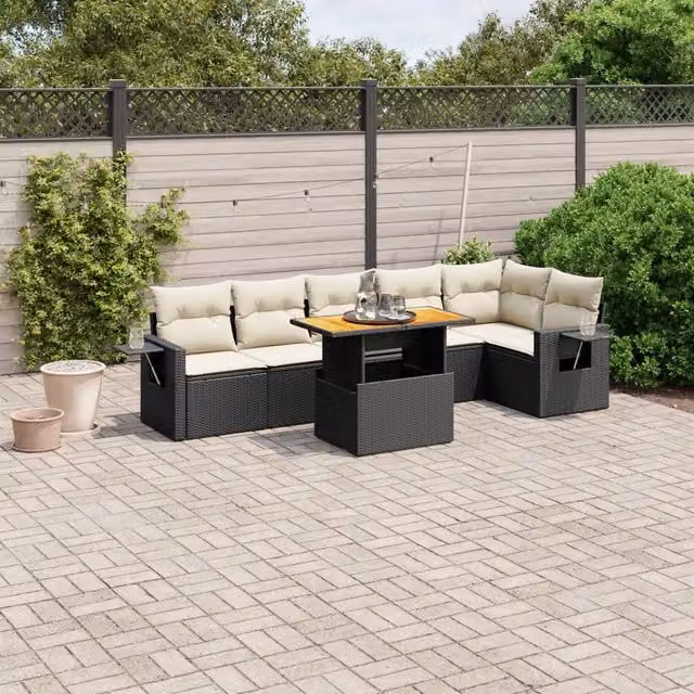 Set Divani da Giardino con Cuscini 7pz Nero Polyrattan 3271763