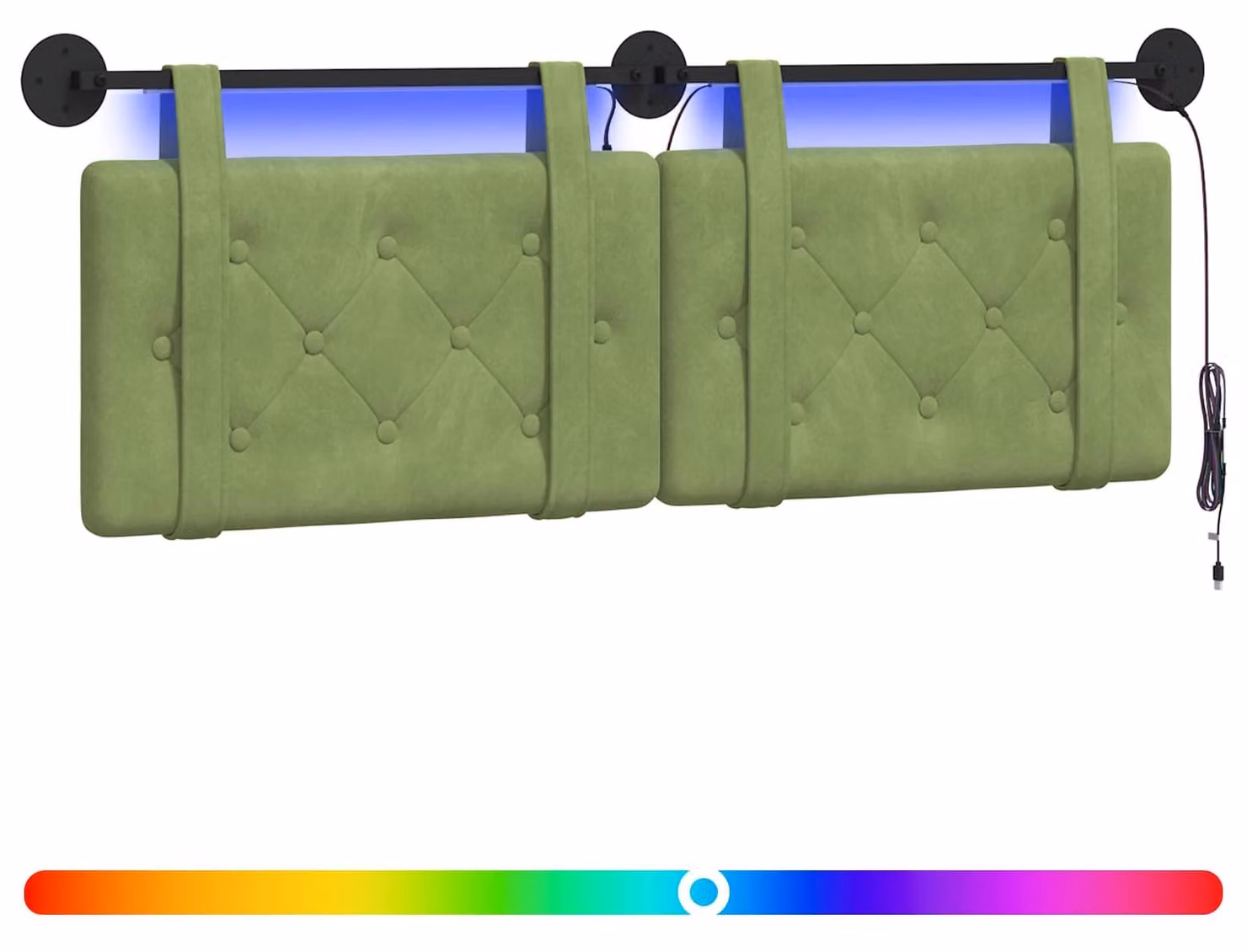 Testiera sospesa Con luce LED Verde chiaro Velluto